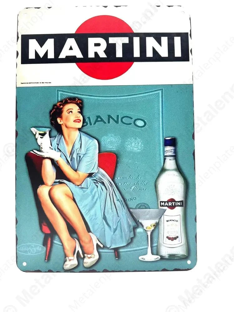 Martini Bianco - Pinup - Metalen Wandbord Metaalbord